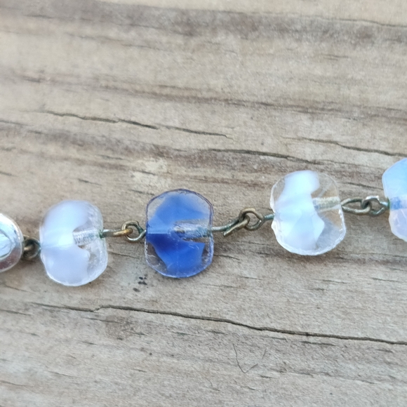 Vintage Western Germany Blue Givre Glass Necklace - Picture 5 of 10
